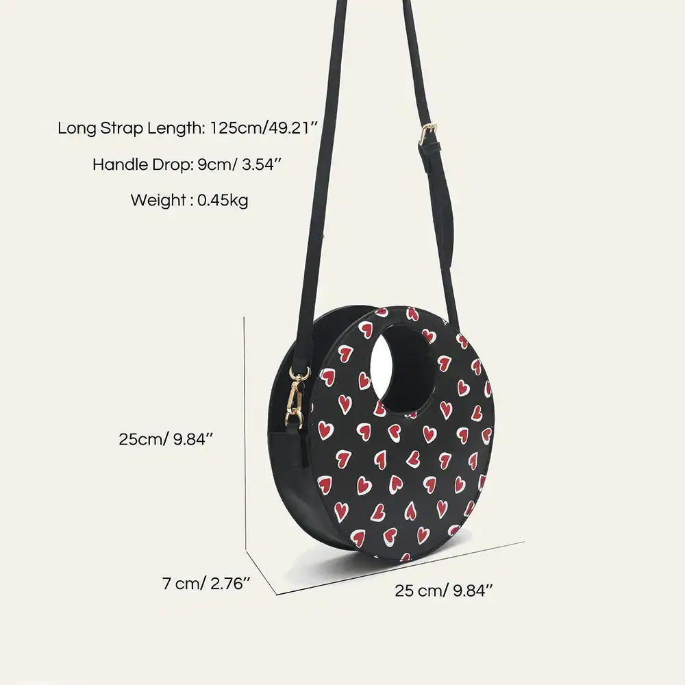 Fashionable heart-shaped handbag with adjustable strap, ideal for women. Perfect for casual outings, with a cute heart pattern, lightweight design, and versatile style.