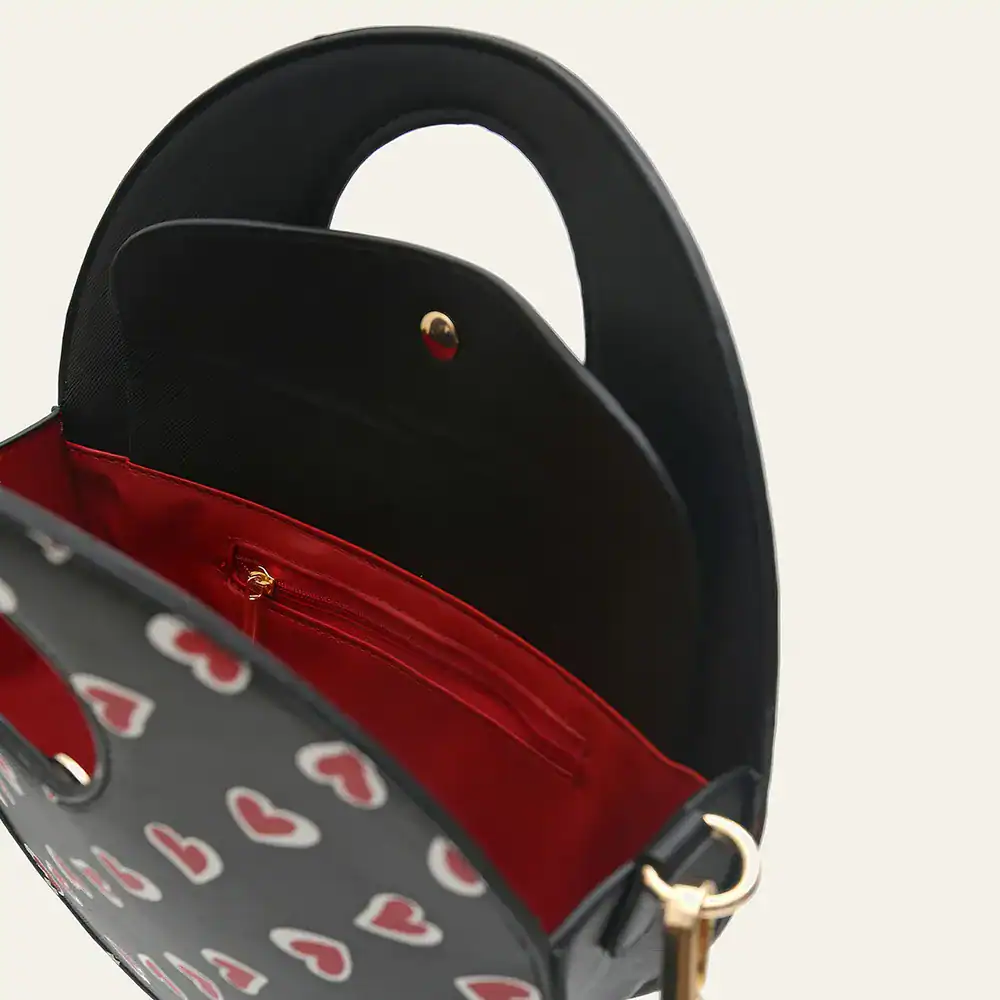 Chic Round Vegan Leather Heart-Print Crossbody Bag - Image 6