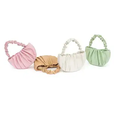 Chic pastel-colored handbags with ruched handles, ideal for trendy fashion, stylish accessories, and everyday use.