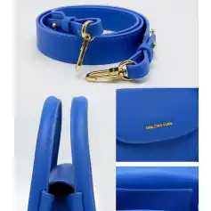 Vivid blue pet leash with gold hardware, matching bag with 
