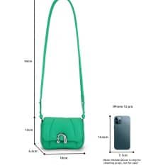 Cute green crossbody bag with adjustable strap, front buckle detail, and compact size, perfect for casual outings and everyday use.