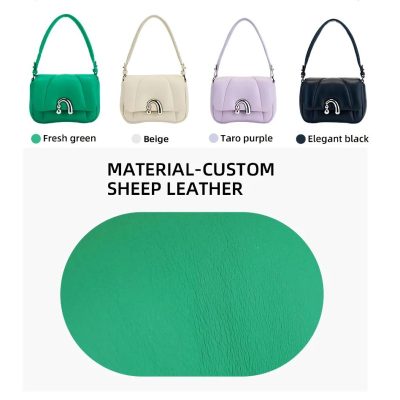 Versatile, stylish vegan leather bag for women, available in multiple colors like green, beige, purple, and black, perfect for daily use and fashion statements.
