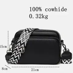 Black genuine leather shoulder bag with adjustable strap for women, stylish and durable travel accessory. Perfect for daily use and travel.