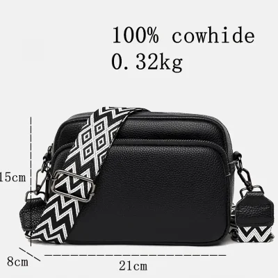 Black genuine leather shoulder bag with adjustable strap for women, stylish and durable travel accessory. Perfect for daily use and travel.