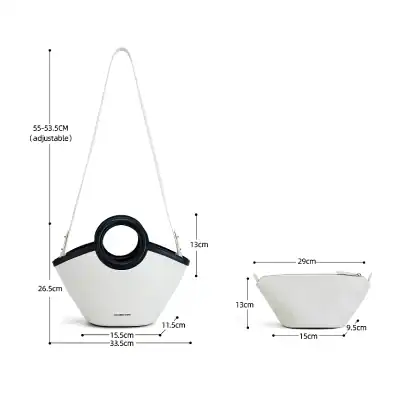 Durable white and black sunglass holder with adjustable strap, designed for easy portability and protection for eyewear. Ideal for daily use and travel.