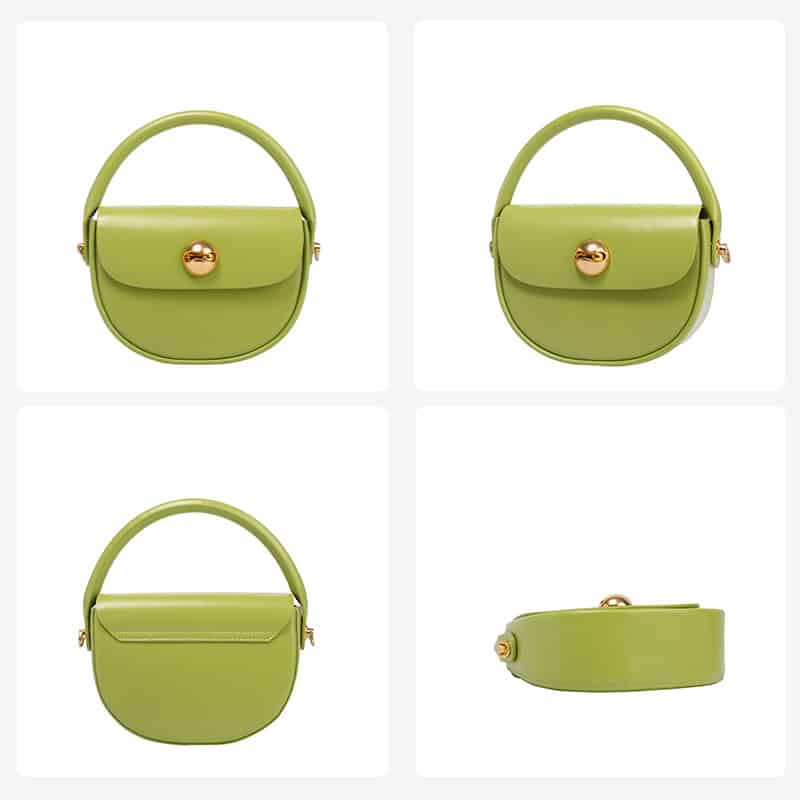 Stylish lime green mini handbag with a gold clasp, perfect for fashion-forward accessories and evening outings. Compact design offers convenience and elegance.