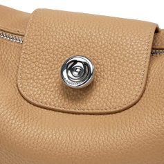Luxurious beige leather handbag featuring textured material and a stylish metallic button closure, ideal for fashion lovers. Shop premium leather bags at Monalisa Store for timeless style.