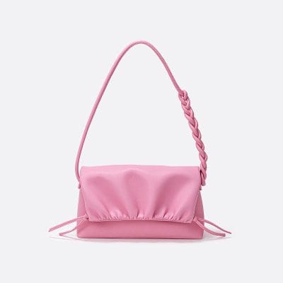 Stylish pink handbag with braided strap, perfect for casual or chic outfits, ideal for women seeking trendy accessories.