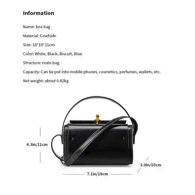 Stylish cowhide purse with versatile colors including white, black, biscuit, and blue, perfect for fashion-forward women needing a fashionable accessory.