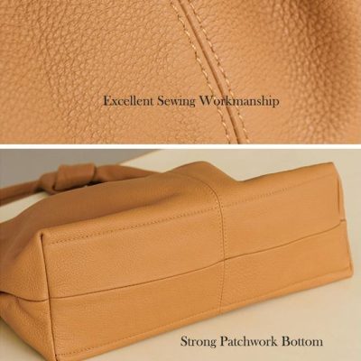 High-quality leather handbag with excellent sewing craftsmanship and durable patchwork bottom. Perfect for stylish and functional accessories.