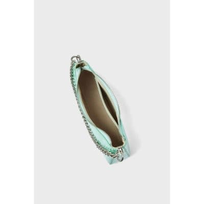 Elegant mint-green clutch purse featuring a silver chain strap, perfect for stylish occasions and accessories from Monalisa Medical Store.