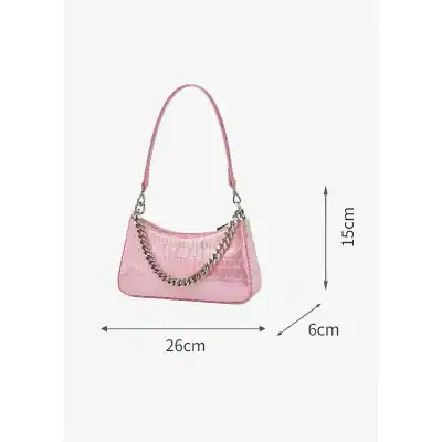 Stylish pink handbag with chain detail and crocodile texture, perfect for fashion accessories and everyday use, available at Monalisa Store.