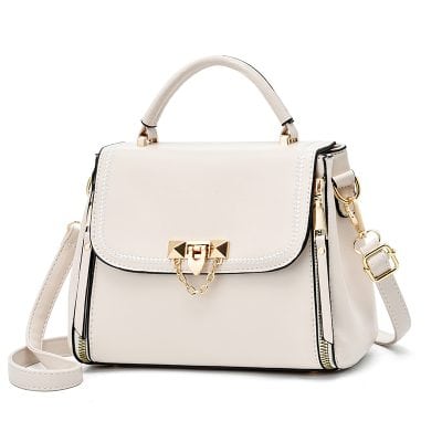Stylish white handbag with gold accents, perfect for fashion-forward women seeking luxury accessories. Ideal for daily use and special occasions.