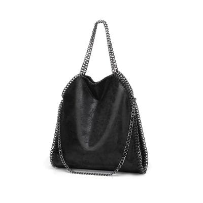 Fashion designer shoulder bag with silver chain handles, stylish and versatile for women, premium leather material, perfect for daily use or special occasions.
