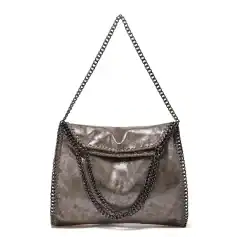 Elegant metallic chain shoulder bag with durable leather exterior, perfect for stylish outings and night events. Features classic chain detailing and spacious interior for all essentials.