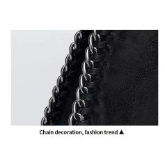 Elegant black leather handbag with metallic chain strap, perfect for fashion-forward women. Stylish accessory from Monalisa Medical for trendy outfits.