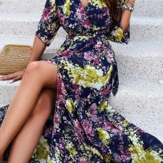 Elegant floral maxi dress with vibrant colors, perfect for summer and beachwear. Comfortable, stylish, and ideal for vacation or casual outings. Explore Monalisa Store for trendy women's clothing.