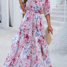 Stylish floral maxi dress with a flattering waist tie, perfect for summer and special occasions, available at Monalisa Store for chic, comfortable fashion.