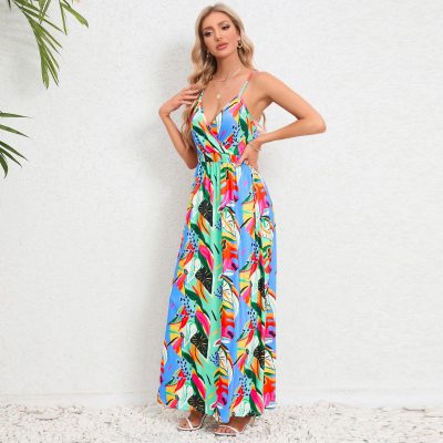 Colorful floral maxi dress perfect for summer beachwear and resort vacations. Made with breathable fabric, stylish design, and adjustable straps for a perfect fit.