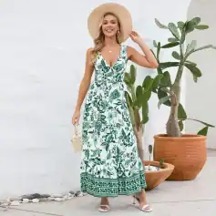 Elegant white and green floral maxi dress perfect for summer, beach, and casual outings. Shop trendy women's dresses at Monalisa Store for a fashionable, comfortable look.