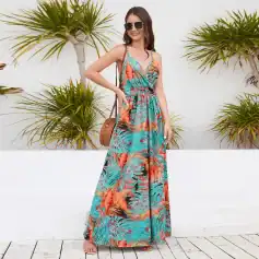 Stylish tropical maxi dress perfect for beachwear and summer outings. Vibrant floral print with comfortable straps, ideal for a fashionable look.