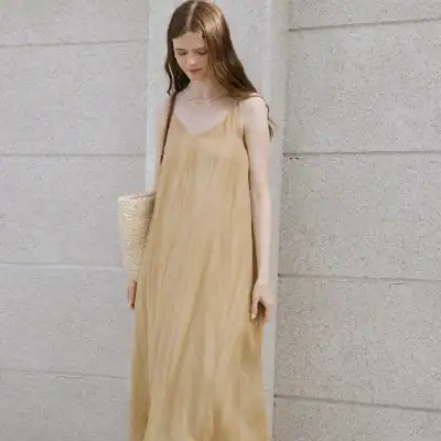 Comfortable beige linen maxi dress for women, perfect for summer and casual occasions, available at Monalisa Store.