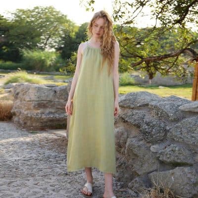 Elegant yellow sleeveless maxi dress ideal for summer outdoor activities and casual wear, featuring a comfortable flowy design perfect for warm weather.