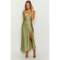 Stylish satin maxi dress ideal for formal occasions featuring a high slit for added elegance and comfort. Perfect for women seeking chic, trendy, and affordable fashion at Monalisa Store.