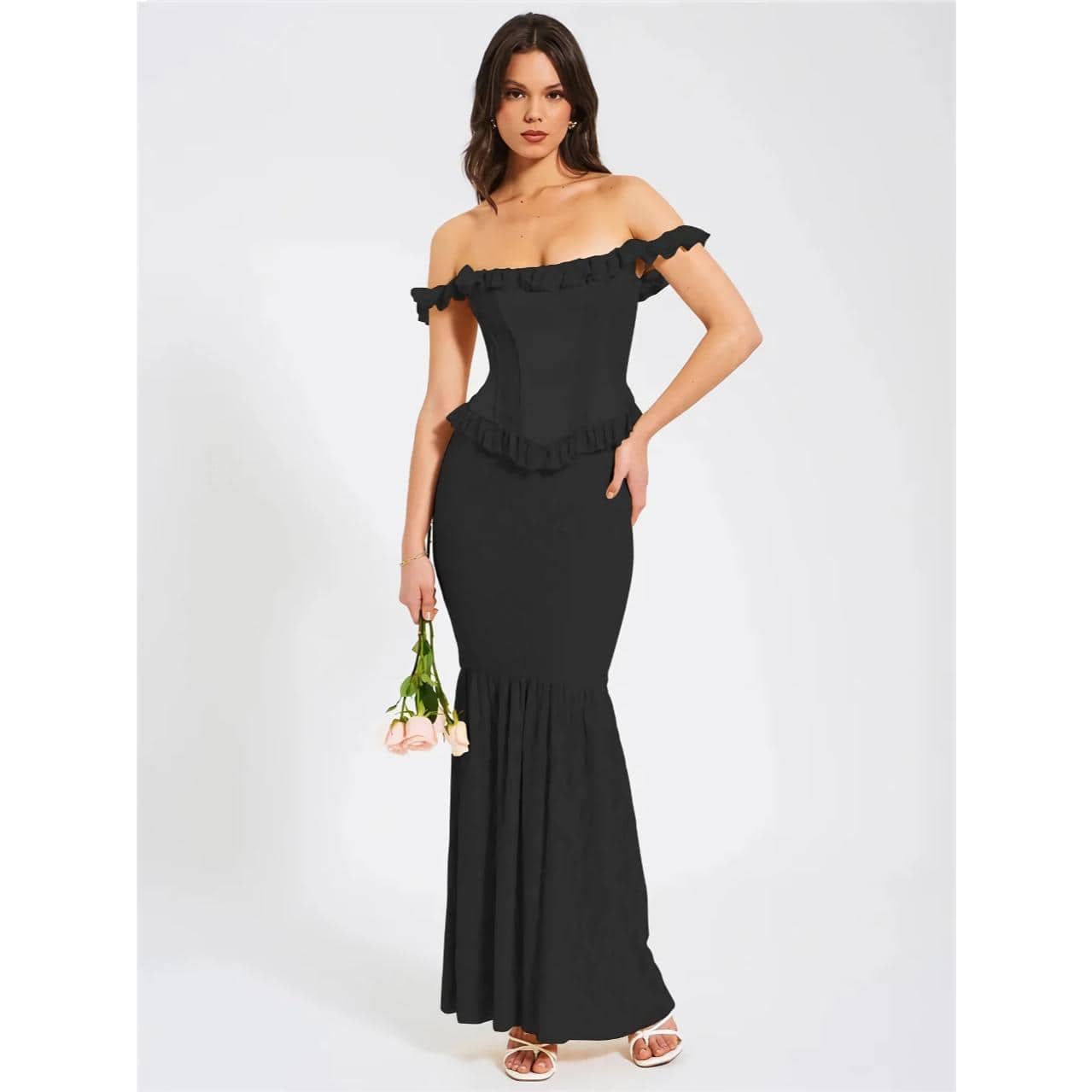 Yellow Satin Off-Shoulder Lace Corset Maxi Dress – Elegant Backless Bodycon Gown for Party - Image 8