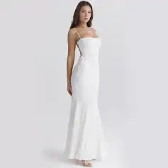 High-quality white wedding dress with lace details, perfect for brides seeking timeless elegance and style at Monalisa Store.