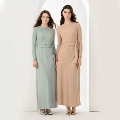 Stylish long dresses with wrap detail, ideal for formal events or special gatherings, offered by Monalisa Store, combining elegance, comfort, and trending fashion for women.