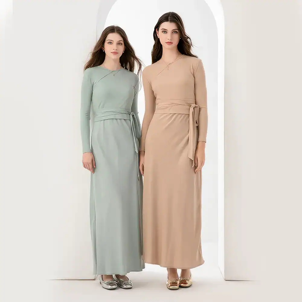 Stylish long dresses with wrap detail, ideal for formal events or special gatherings, offered by Monalisa Store, combining elegance, comfort, and trending fashion for women.