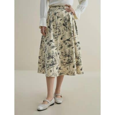 Elegant women's midi skirt with floral print, stylish and comfortable, ideal for casual outings or office wear, available at Monalisa Medical store.