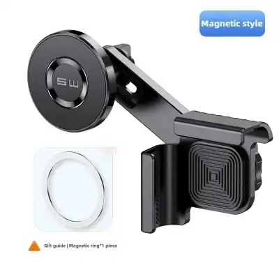 Magnetic car phone holder with an adjustable arm and vent clip, plus a metal mounting plate included for phones
