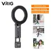 VRIG ring light mount in black with adjustable arm; features aluminum alloy, magnetic stability, 1/4" screw and cold shoe lock for phones and cameras
